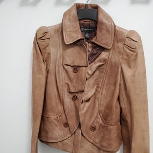 INC International Concepts fitted lined Leather jacket.  Carmel. Size Small.